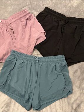 Women’s Mesh-Trim Athletic Shorts — Pink, Black & Blue-Green